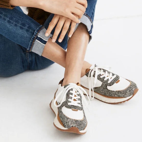 Madewell Kickoff Trainer Sneakers White, Black, Brown Calfhair 9.5 - Picture 13 of 14